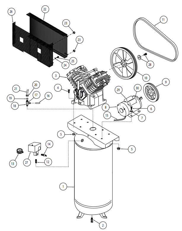 Section Diagram and Parts List for CE4104  Campbell Hausfeld Compressor